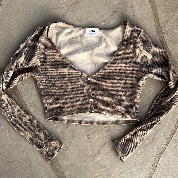 LNA X Revolve Cropped Cardigan Women's Small Tan Black Sweater - Picture 5 of 10